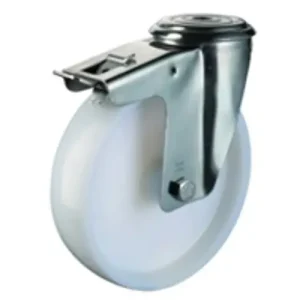 Pénzvisszafizetés Hátfuratos kerék 100 H121.A90.100 inox forgó fékes villa fehér PA terh:130kg(BS)