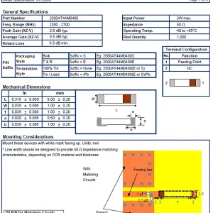2.4GHz Chip Antenna Bluetooth, WiFi, WLAN, Zigbee 2500AT44M0400E ANT SMD 2500G Utolsó esély