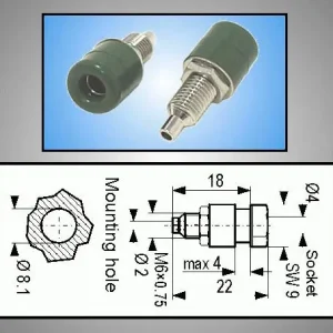 4mm banánhüvely zöld 60V 16A CSAT-B116/G Kiváló minőség