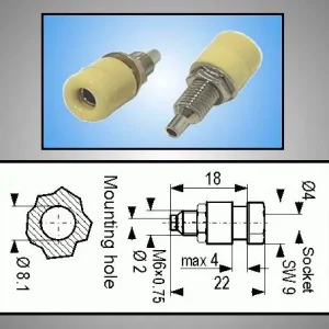 4mm banánhüvely sárga 60V 16A CSAT-B116/Y Újdonság