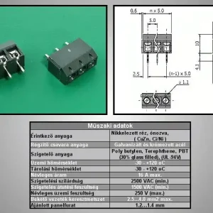 3 Pólusú sorkapocs 5mm nyákos (fekete, sorolható) TB-003/5 Autentikus