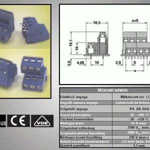 6 Pólusú sorkapocs 5mm 3x2p. nyákos, magasság:19,1mm TB-003X2/5-19 Ingyenes szállítás