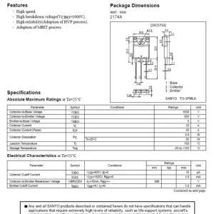 2SC5793 SI-N 1600/800V 20A(40App) 95W tf.0.2uS 2SC5793 Rendeld meg most