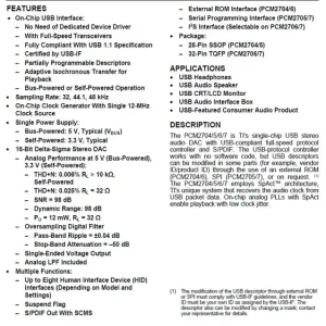 16Bit Stereo Audio DAC +USB Interface 32p. PCM2707PJT Népszerű