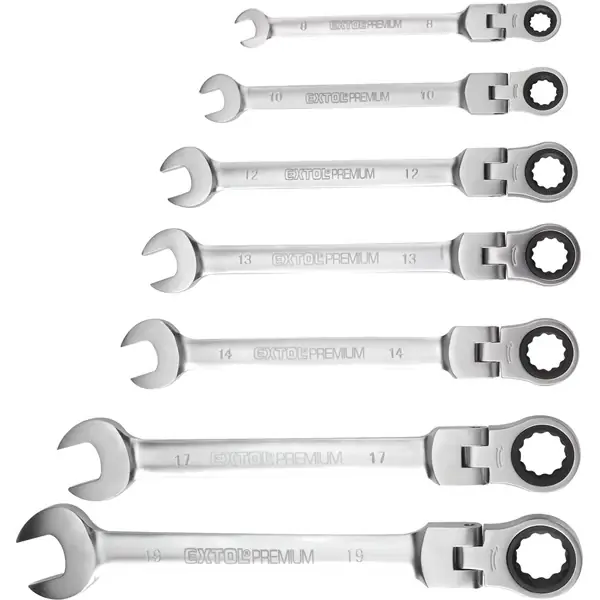 Gyors szállítás Extol csuklós racsnis csillag-villáskulcs készlet, elliptikus, 8-19mm, 7 részes