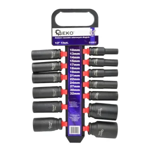 Kiváló minőség Geko gépi dugókulcs készlet, hosszú, 1/2", 10-32mm, 13db