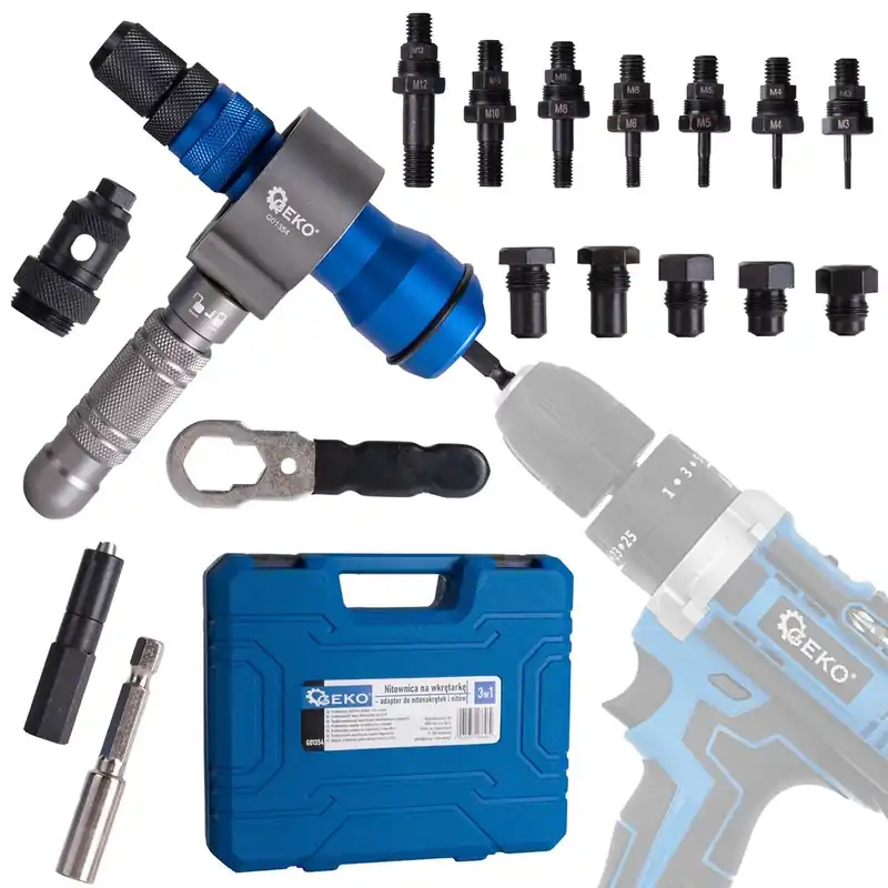 Vedd meg most Geko 3in1 fúrógép szegecselő adapter, M3-M12, 2.4-6.4mm