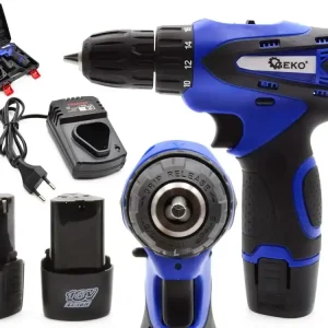 Újdonság Geko akkus fúró-csavarozó, 18V, 10mm (2x1.5Ah akkuval és töltővel)