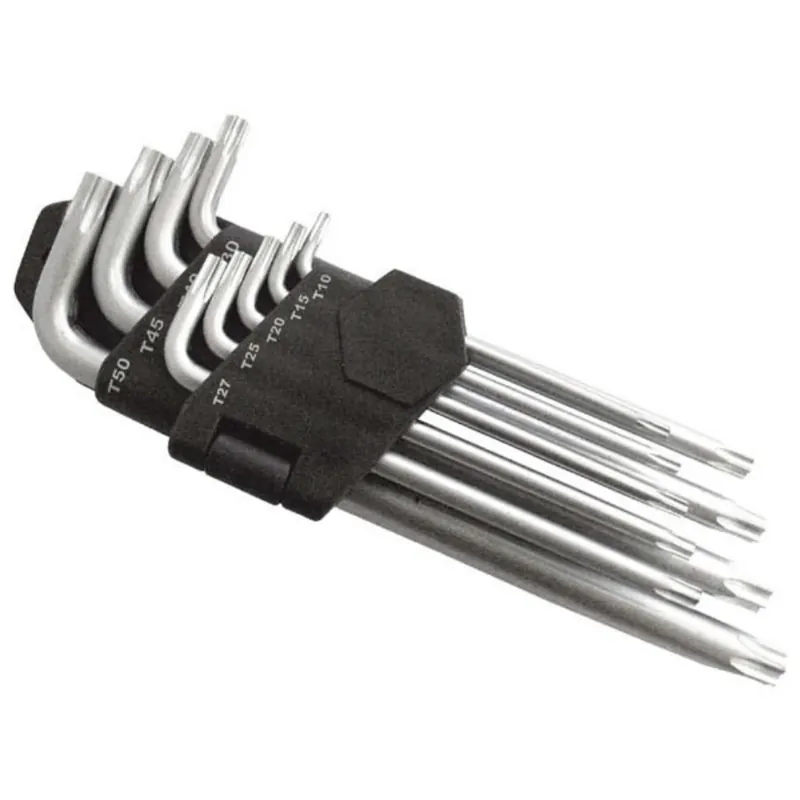Torx kulcs klt., Cr40. 9db, egyik vége lyukas; T10,15,20,25,27,30,40,45,50, bliszteren Eredeti