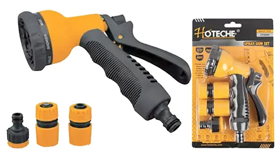 Prémium Hoteche locsoló szórópisztoly és csatlakozó szett, 8 funkciós, ABS, 1/2", 4 részes