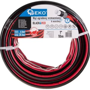 Utolsó esély Geko megerősített kerti locsolótömlő, fekete-piros, 1", 10m