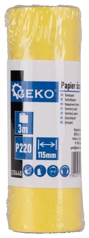 Geko csiszolópapír tekercs, 3mx115mm, P220 Kiváló minőség
