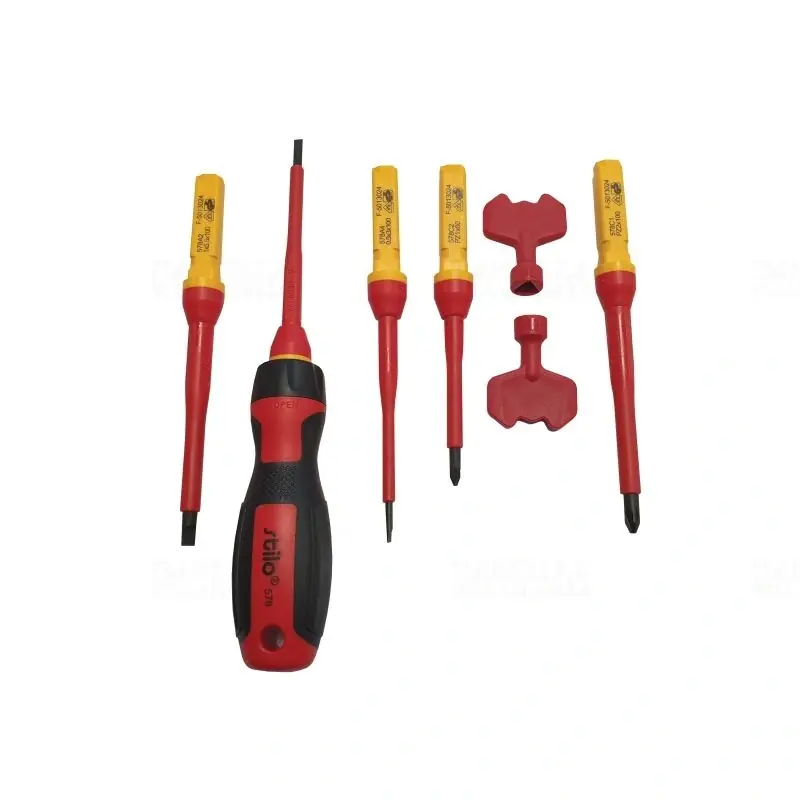 Kiárusítás Csavarhúzó készlet 8db-os VDE, 1000V szigetelt, cserélhető betéttel, lapos és PZ mágneses fejekkel, Stilo STI1680