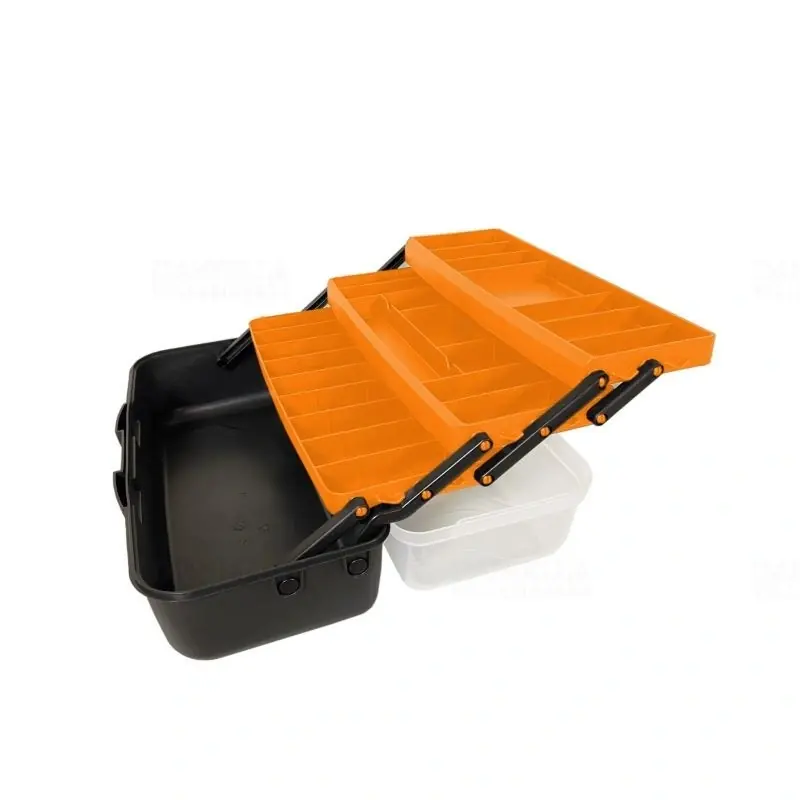 STI1739 Stilo szerszámosláda kihajtható tárolókkal 16col átlátszó tetővel 410x202x179mm Autentikus