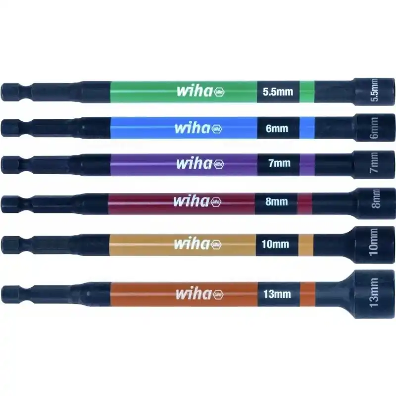 Legjobb ár Wiha 47035 mágneses hatlapú bit-dugókulcs (dugókulcs betét) készlet, 1/4, 5,5/6,0/7,0/8,0/ 10,0/13,0x150mm, 6 részes, színkódolt
