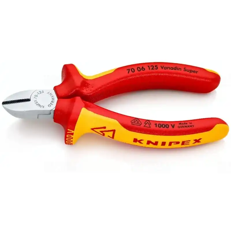 Gyors szállítás KNIPEX Oldalcsípőfogó többkomponensű burkolattal szigetelt, VDE-típusengedély krómozott 125mm (7006125)