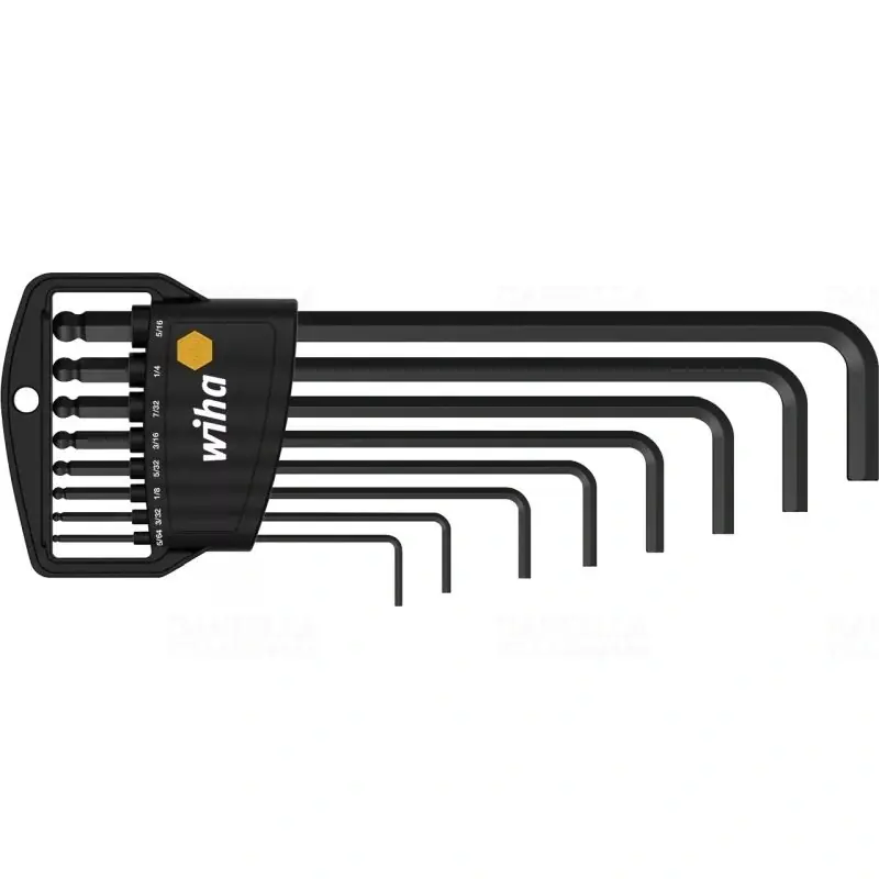 Wiha 01420 gömbvégű imbuszkulcs (hatlapú L-kulcs) készlet, fekete oxidált, colos kivitel, Classic tartóban, 8 részes, 5/64/3/32/1/8/5/32/3/16/7/32/1/4/5/16 Kiváló minőség