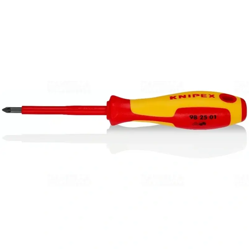 Kedvezmény KNIPEX Csavarhúzó kereszthornyos csavarokhoz Pozidriv szigetelő hatású, többkomponensű markolat, VDE-engedéllyel, barnított 187mm (982501)