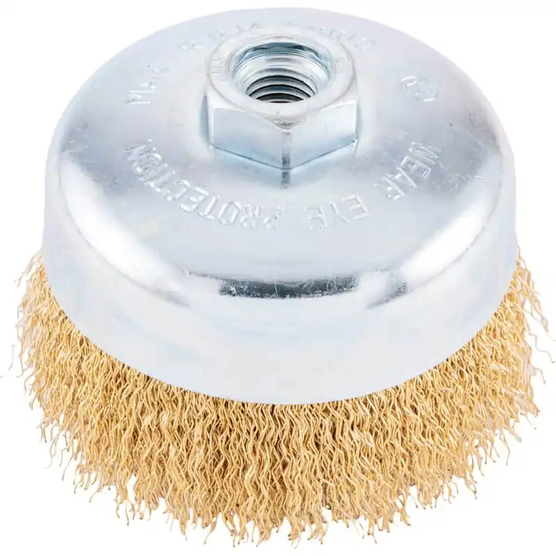 Újdonság York 100 mm-es, M14 menetes, csomózott szálas csészecsiszoló kefe, Sárgarézzel bevont acélhuzal, 30 SWG
